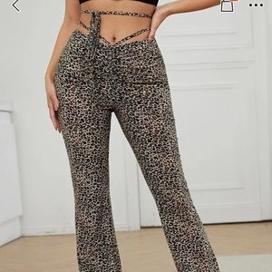 SHEIN Leopard Print Criss Cross Tie Flare Pants